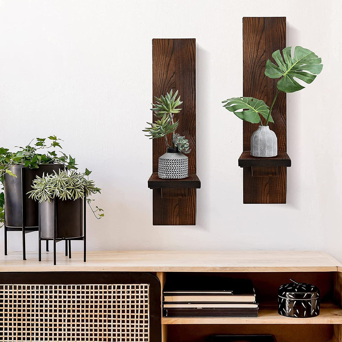 Wooden Floating Wall Candle Holder for Farmhouse Decor
