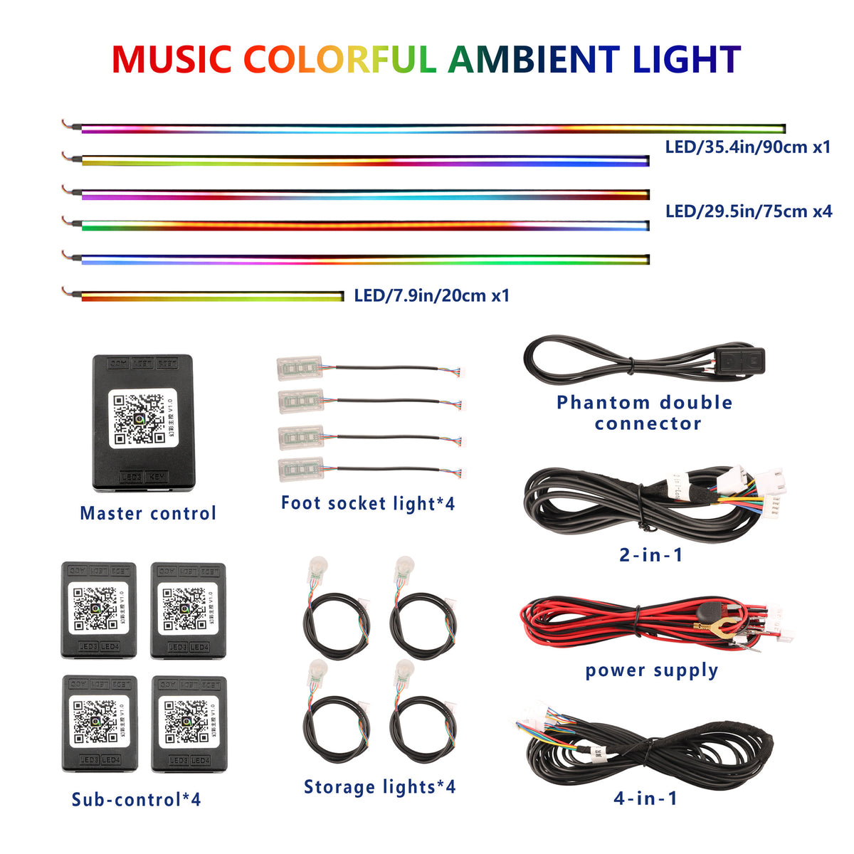 Universal Acrylic RGB LED Car Interior Ambient Lighting Strip Kit with App Control