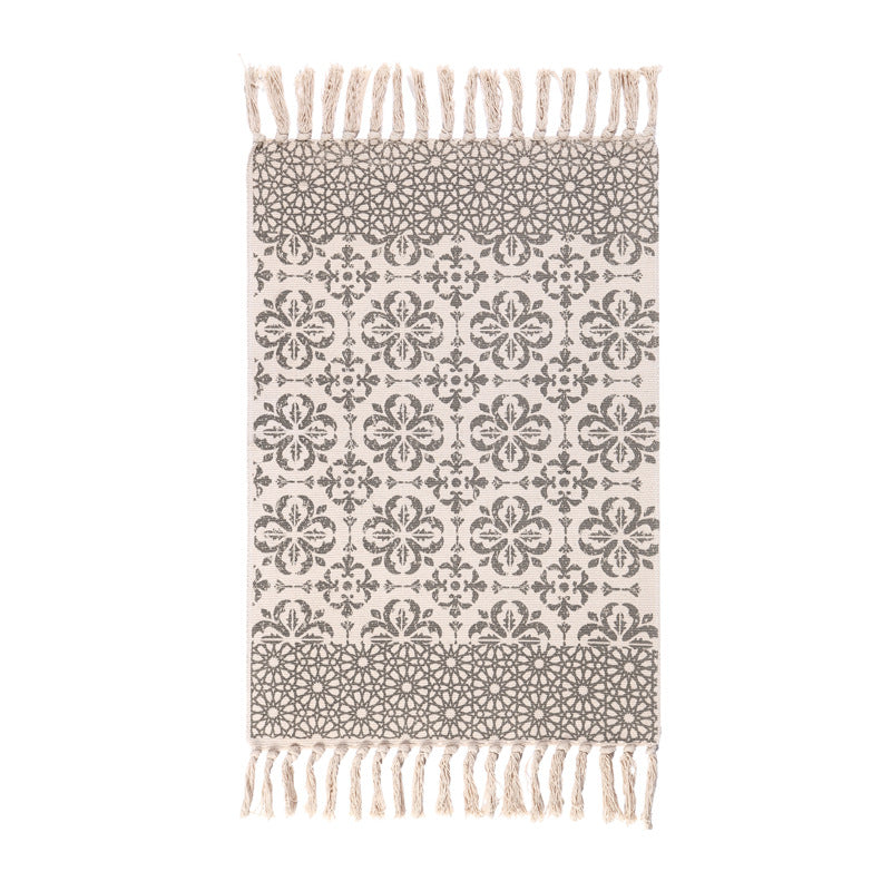 Woven Cotton and Linen Tassel Mat Bedroom Carpet Bathroom Mat