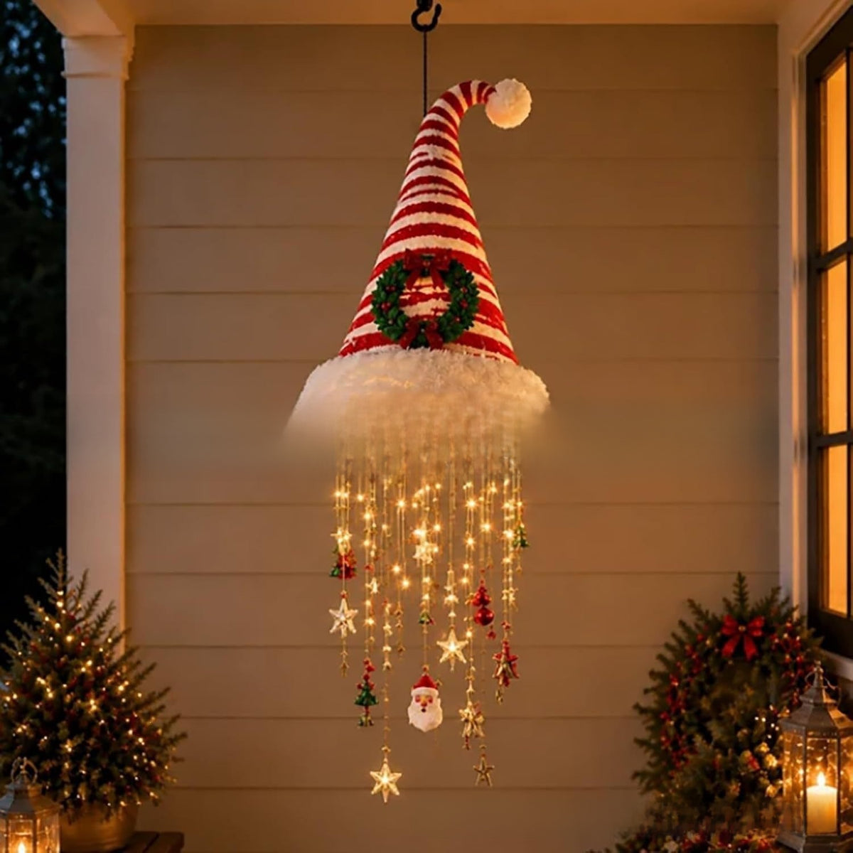 Luminous Christmas Hat Wind Chime Light for Indoor and Outdoor Holiday Decoration