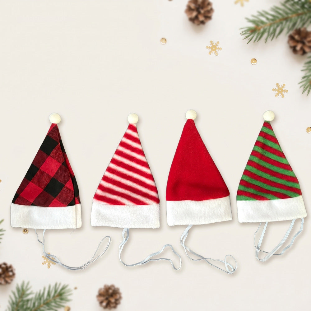 Plush Pet Christmas Hat, Festive Striped and Plaid Costume Headwear for Cats and Dogs