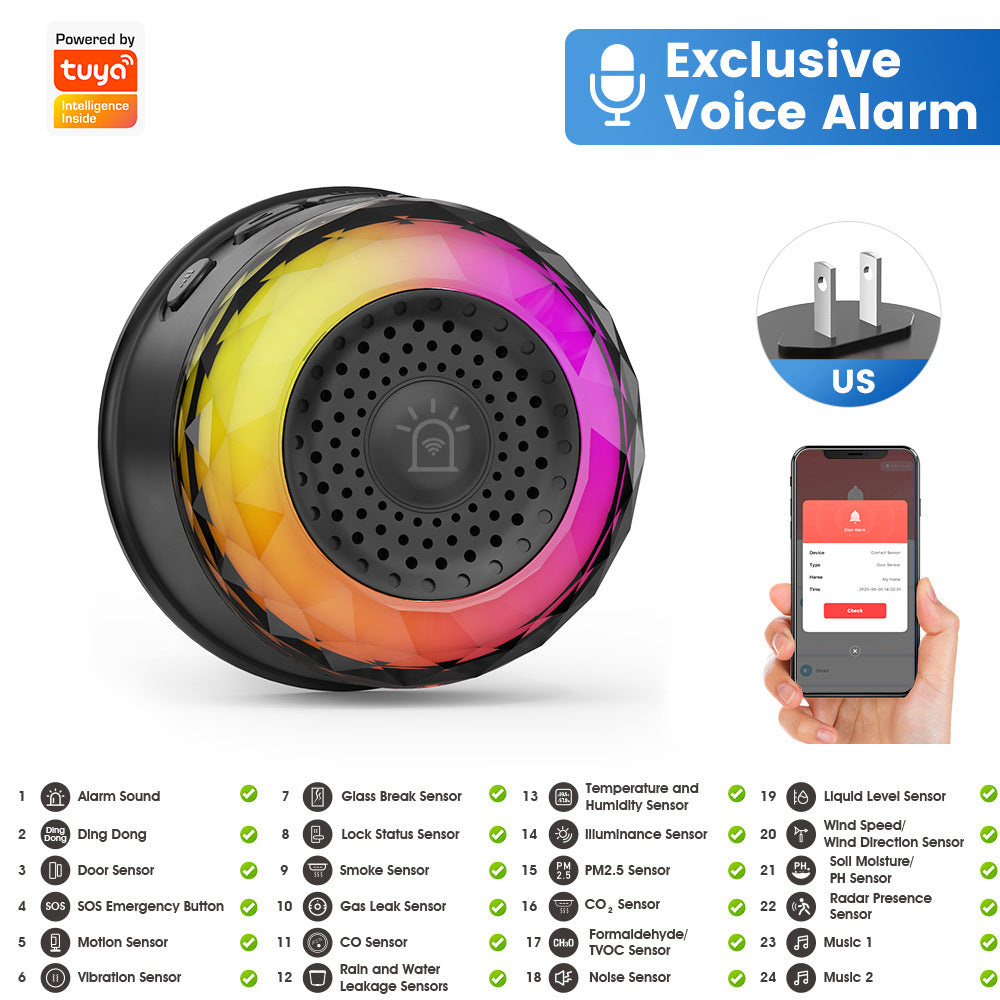 Smart WiFi Sound and Light Alarm Sensor with App Voice Control for Home Security