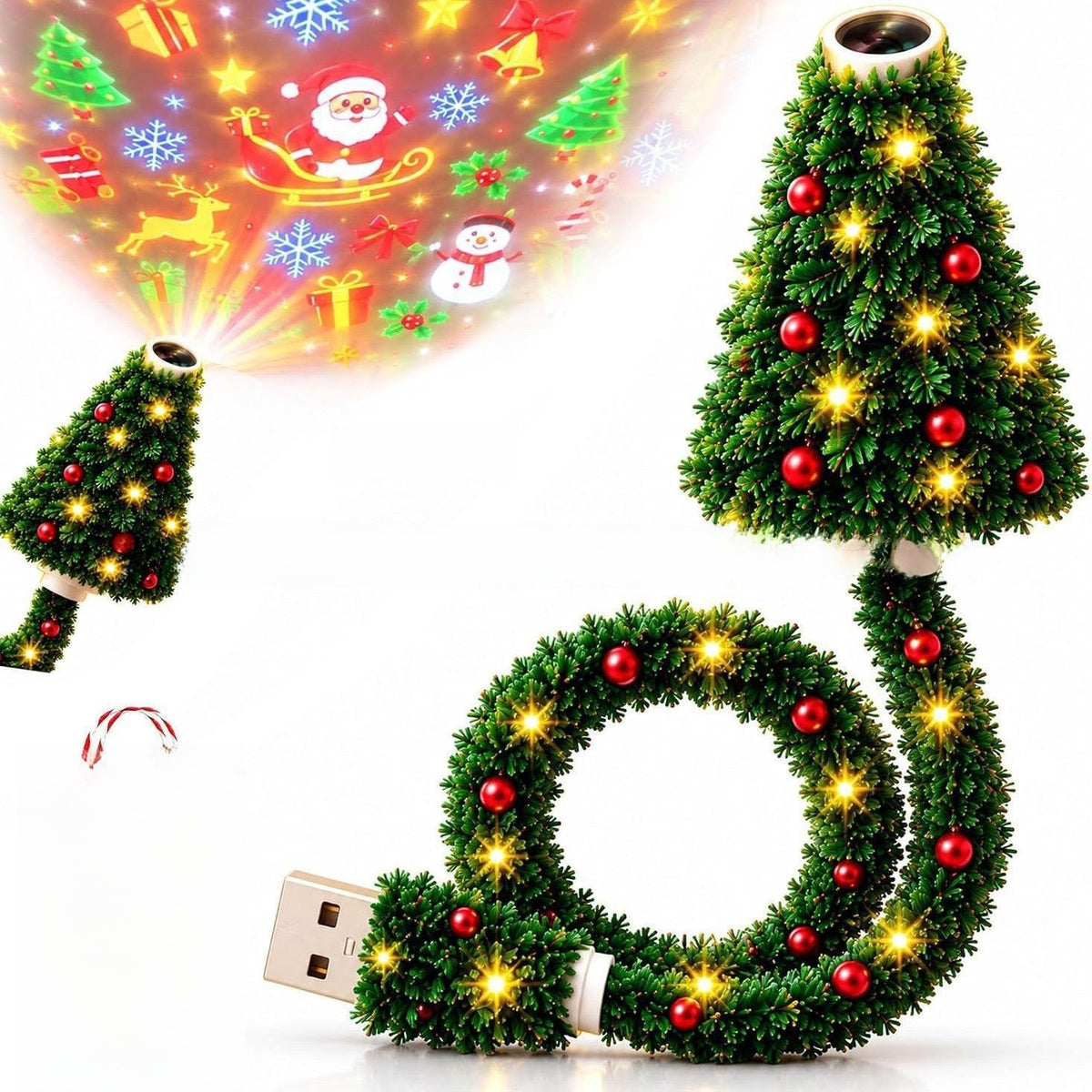 Christmas Tree Pattern USB Projection Light with 6 Interchangeable Lenses for Holiday Home Decor