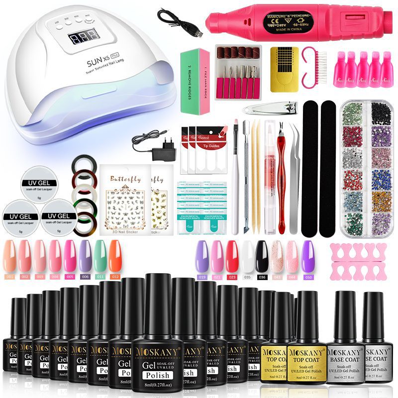 33 Color Nail Gel Art Set with Curing Lamp and Glue