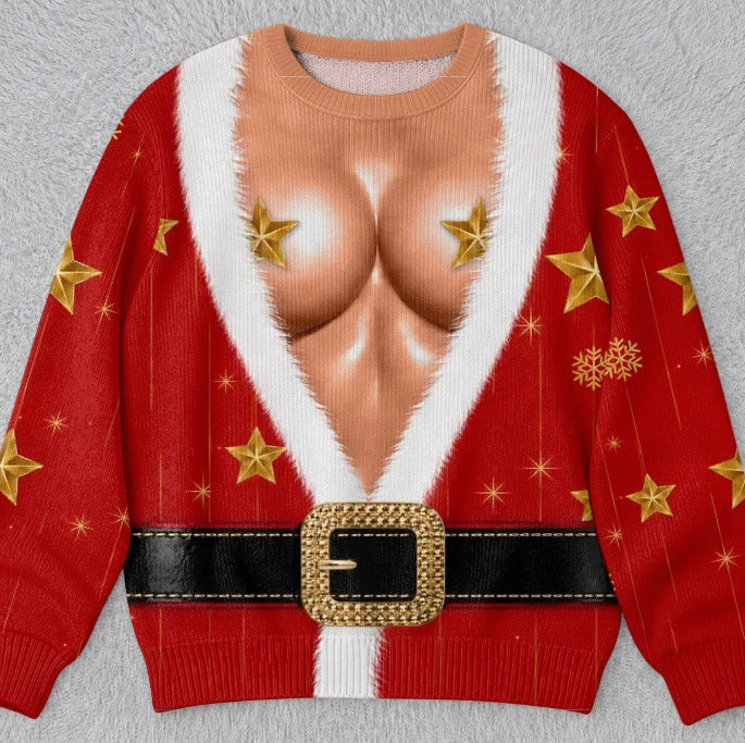 Womens 3D Printed Christmas Sweater Pullover Fleece Knit Top