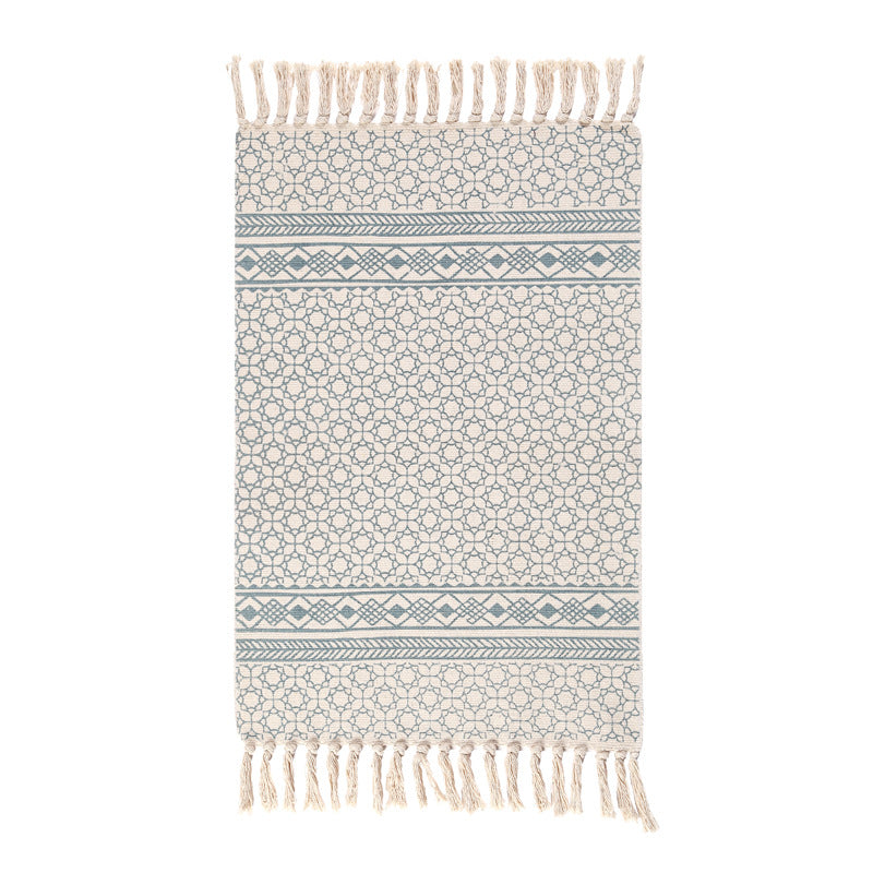 Woven Cotton and Linen Tassel Mat Bedroom Carpet Bathroom Mat