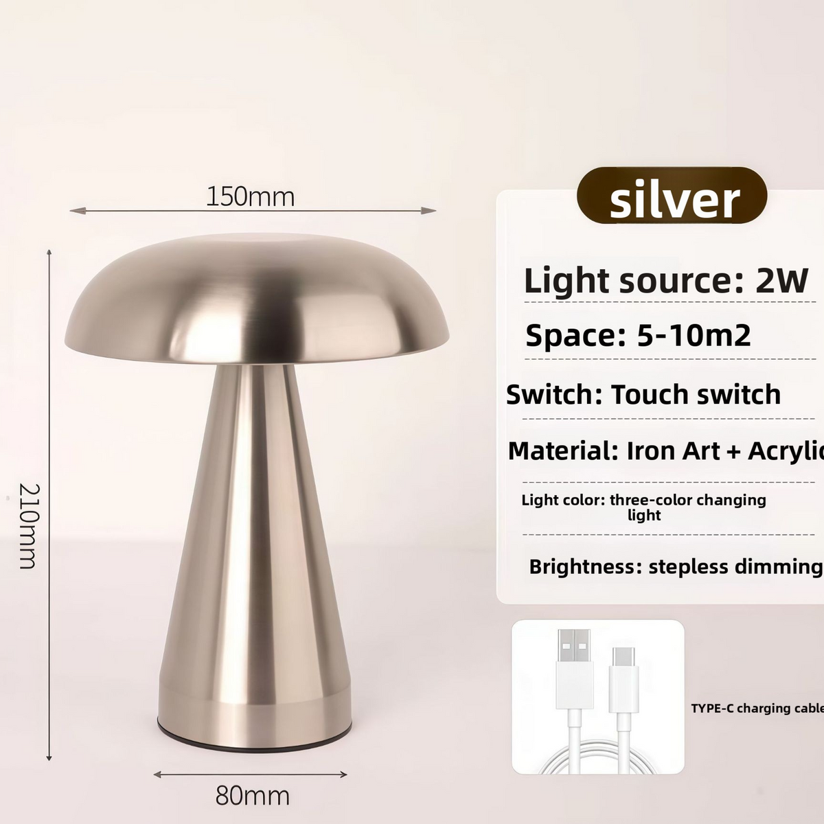 Mushroom Shape LED Rechargeable Table Lamp