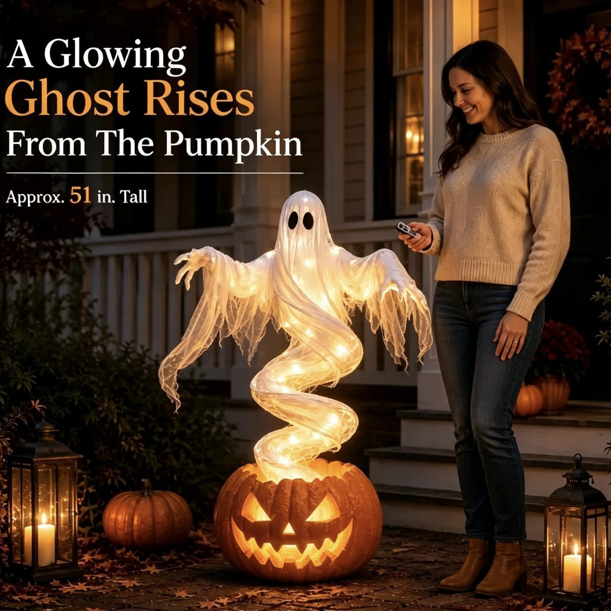 Swirling Ghost Pumpkin Yard Lamp