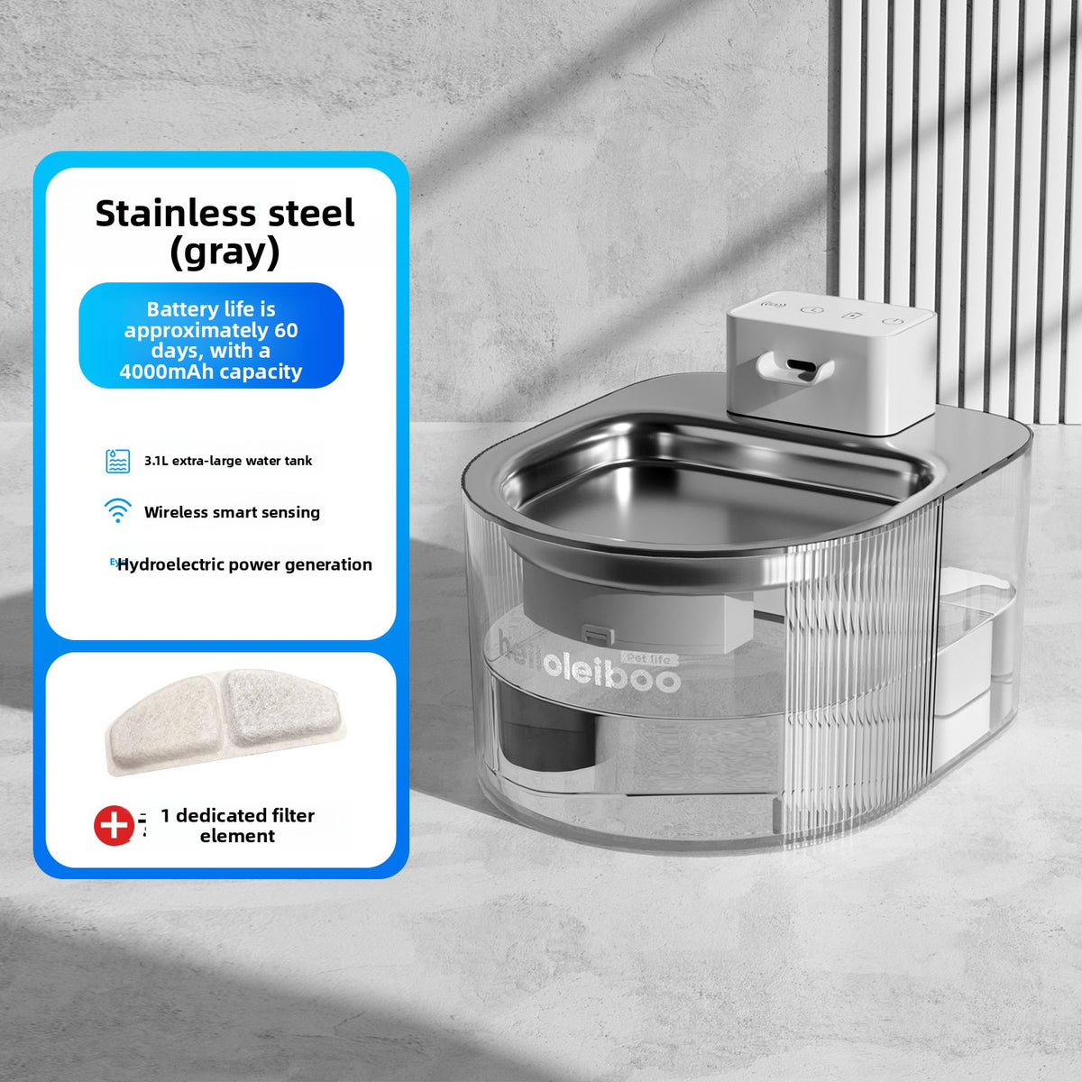 Stainless Steel Pet Water Dispenser with Wireless Sensor