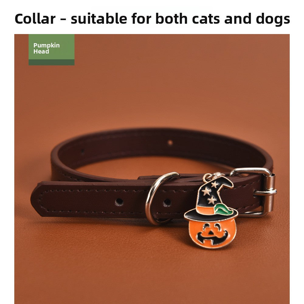 Halloween PU Leather Dog Collar with Decorative Charms