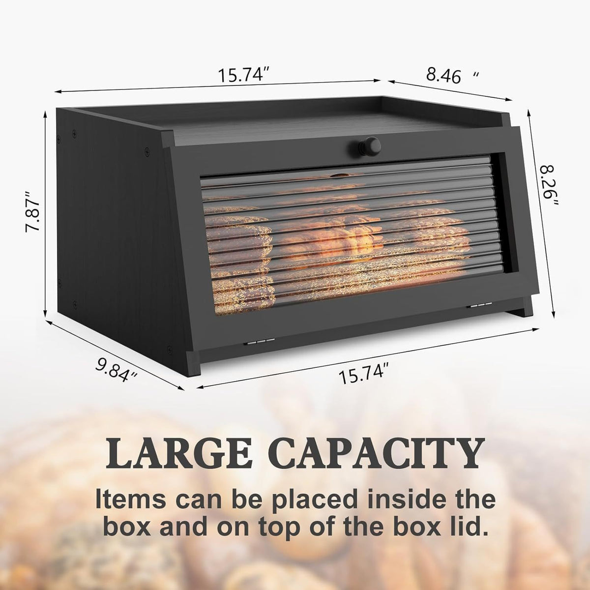 Double-Layer Wooden Bread Box with Glass Window Kitchen Cake Storage Organizer