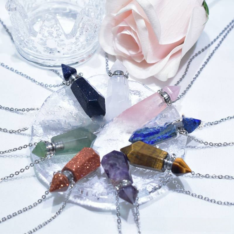 Natural Crystal Hexagonal Perfume Bottle Pendant