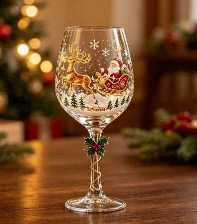 Christmas Themed Glass Art Goblets