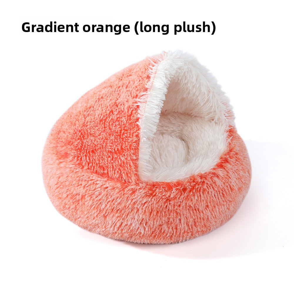 Semi-Enclosed Plush Pet Bed for Cats and Dogs