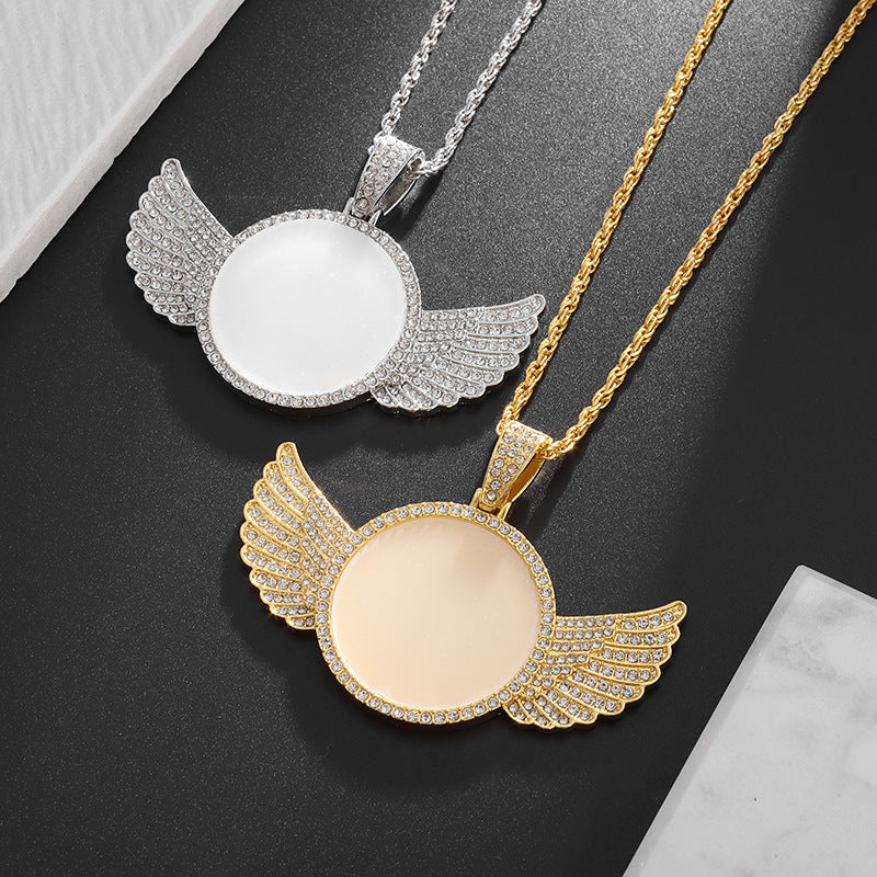 Round Wings Photo Frame Mirror Pendant Necklace