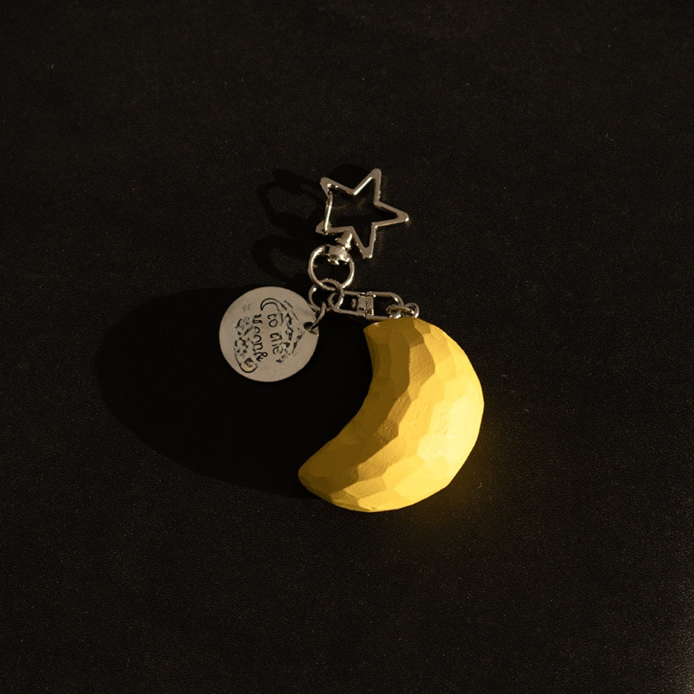 Wood Carving Moon and Star Keychain