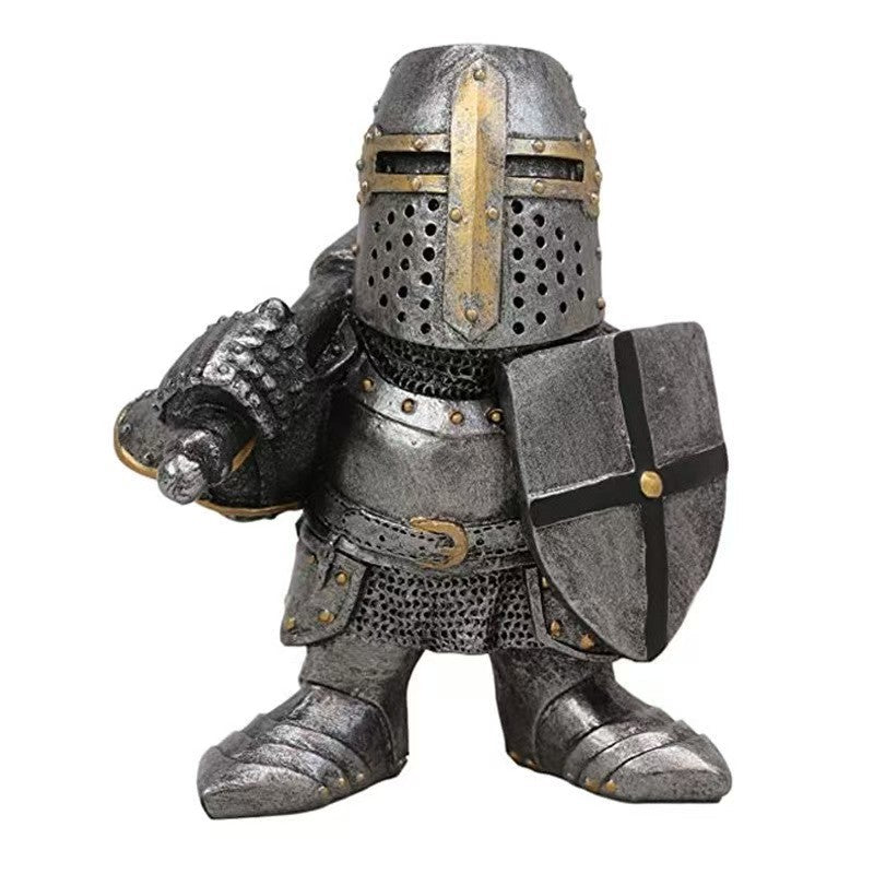 Hand-Painted Resin Gnome Knight with Axe Medieval Decor Ornament