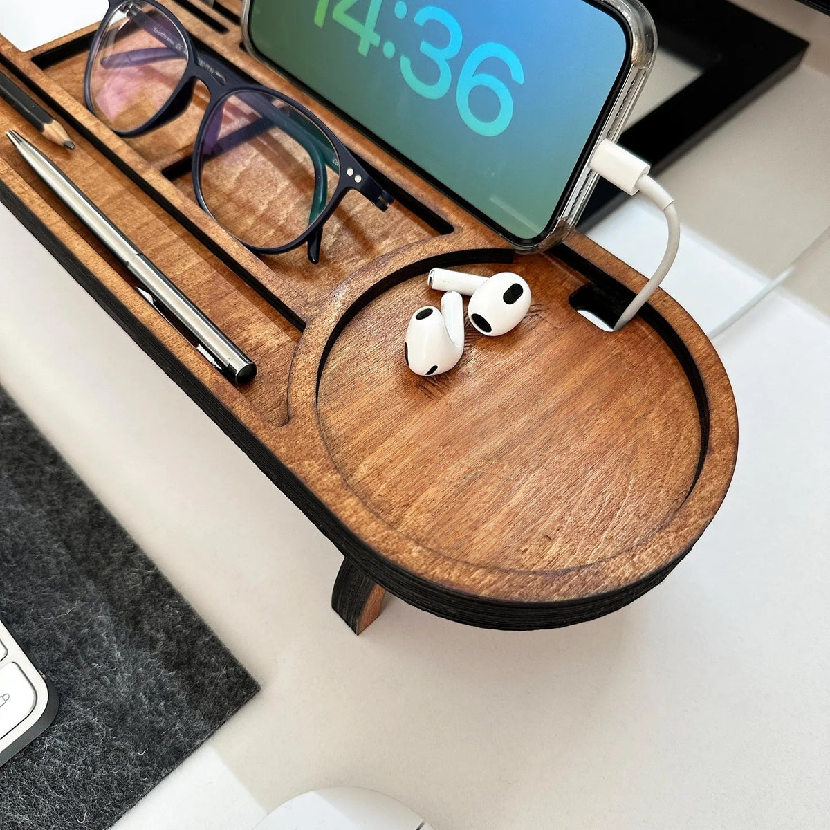 Wooden Desktop Phone Headphone Storage Rack