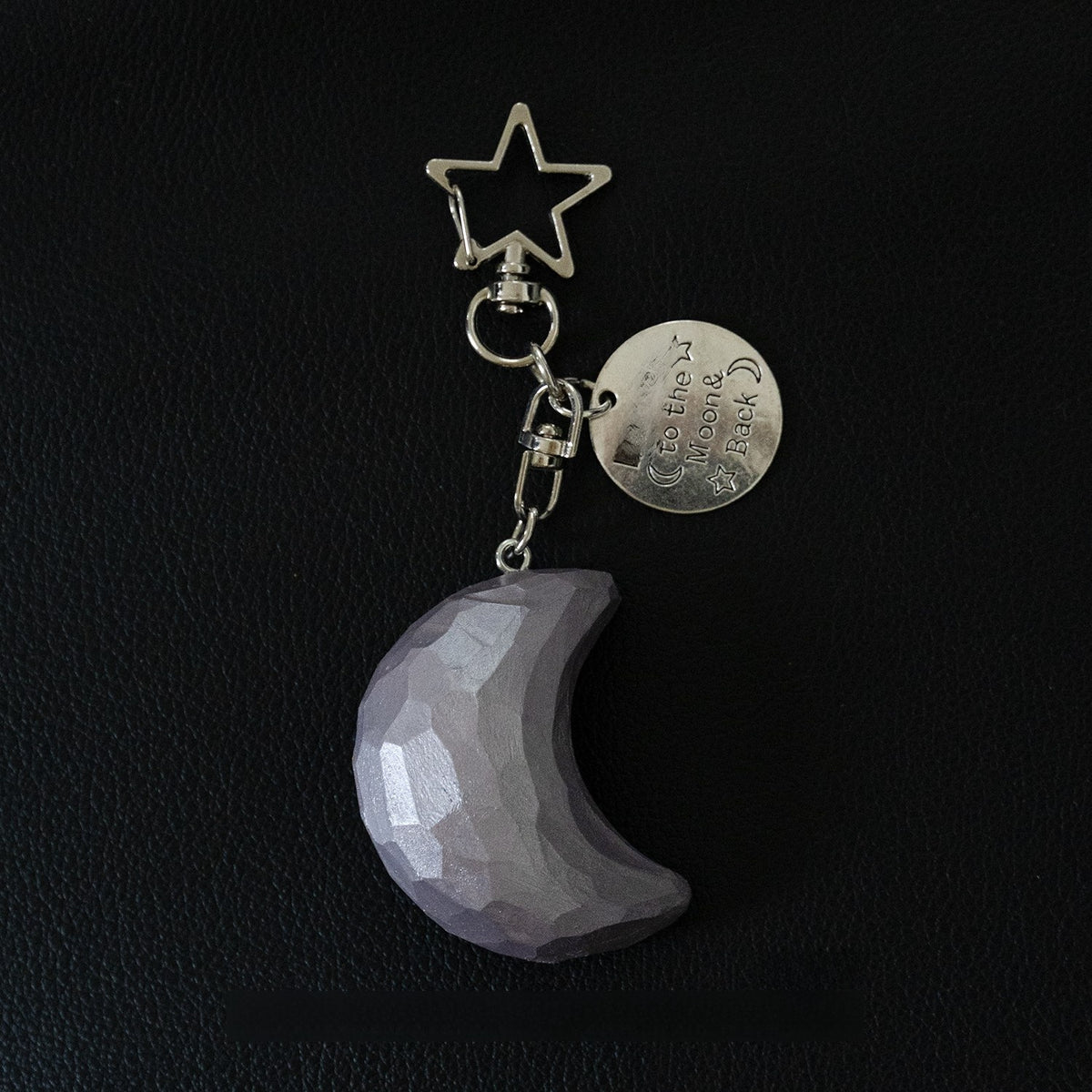Wood Carving Moon and Star Keychain