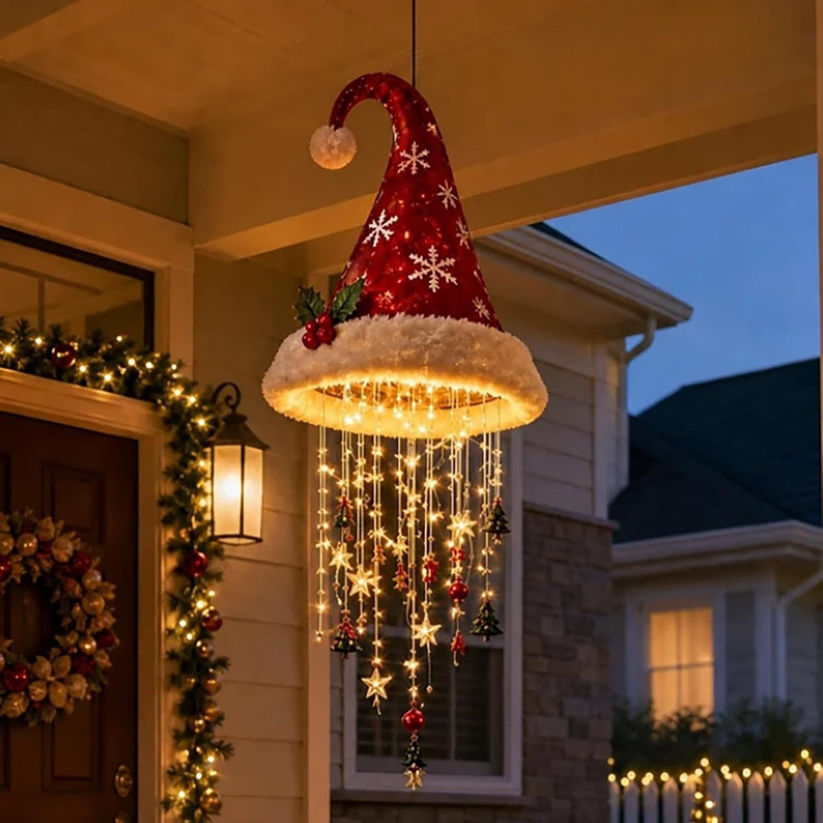 Luminous Christmas Hat Wind Chime Light for Indoor and Outdoor Holiday Decoration