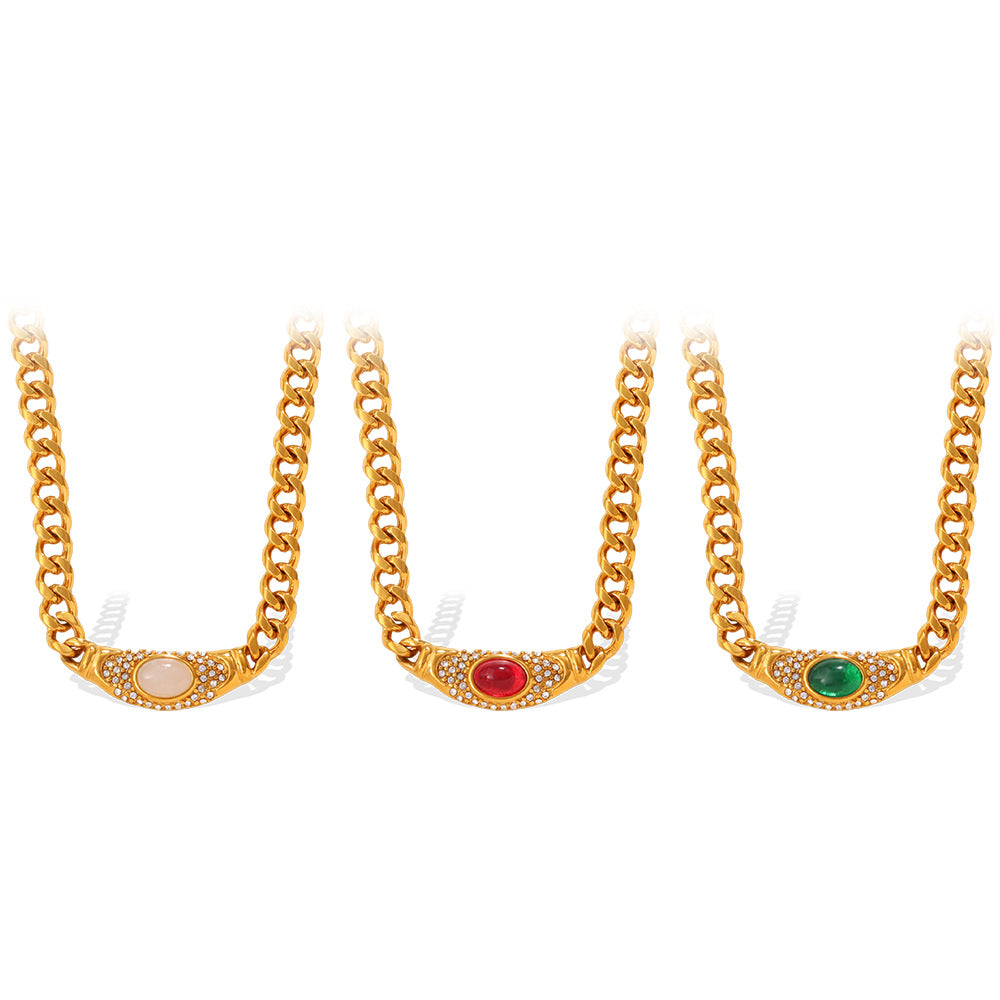 Shiny gold chain with colorful cat-eye stone choker