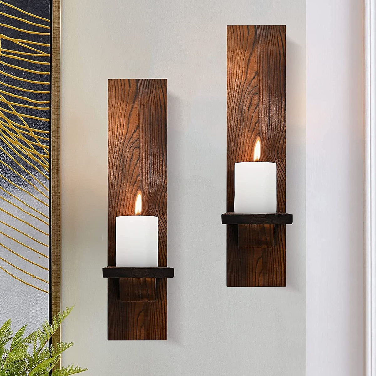 Wooden Floating Wall Candle Holder for Farmhouse Decor