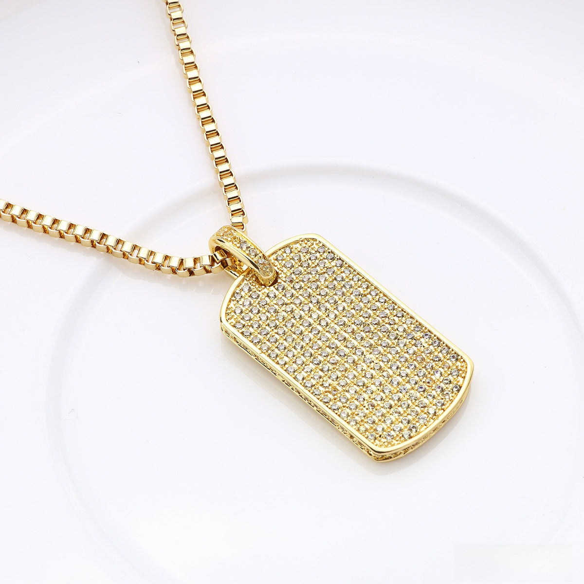 Hip Hop Square Dog Tag Zircon Necklace