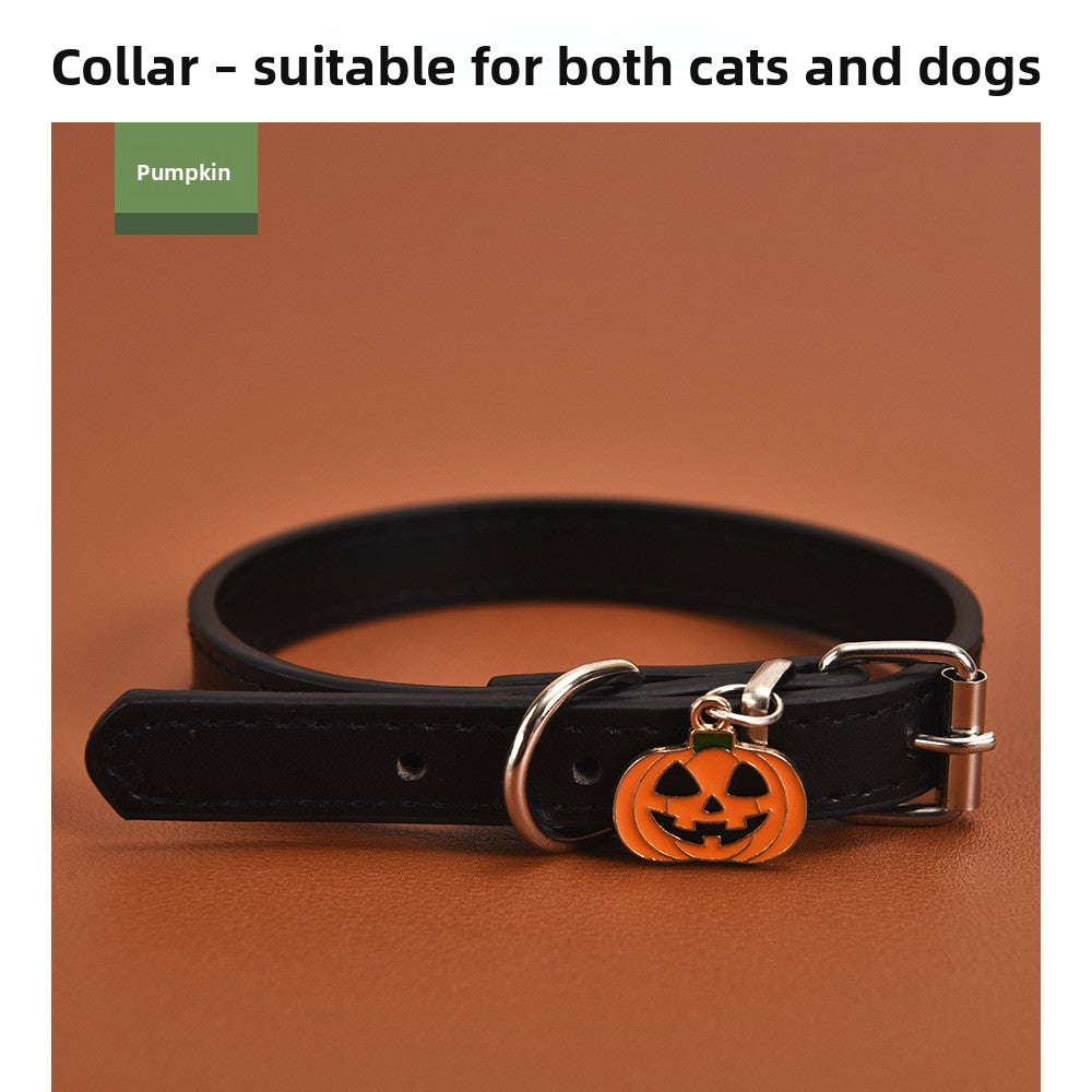 Halloween Pumpkin Lantern Pu Leather Dog Collar