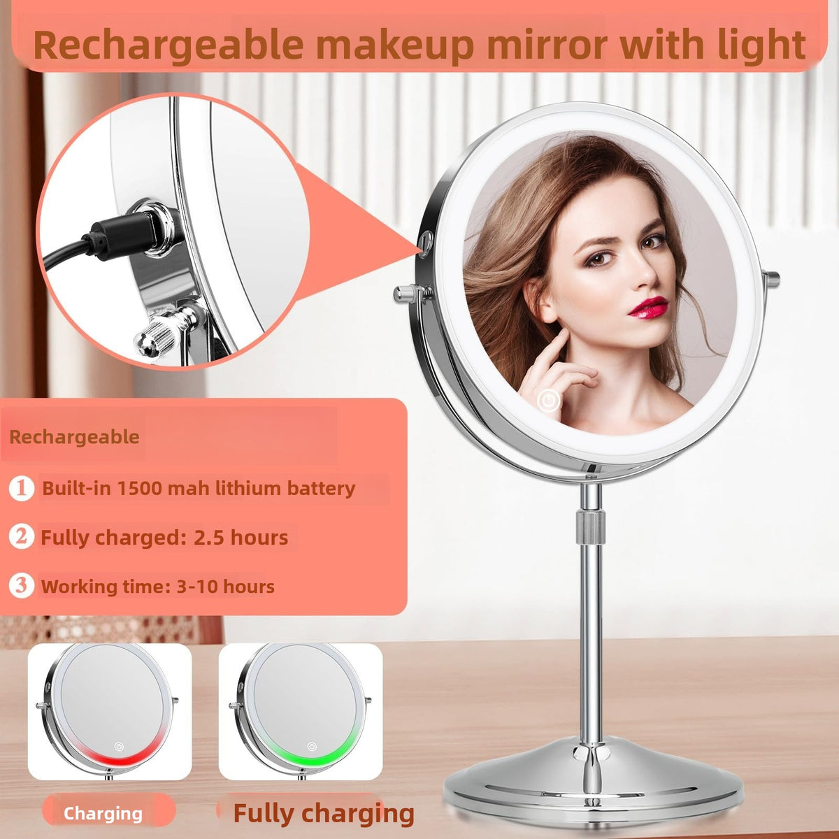 Round Desktop Magnifying Mirror with Light