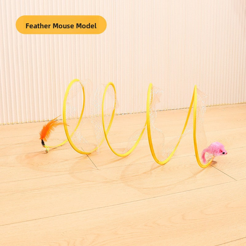 Interactive Cat Tunnel Toy with Bells and Feathers