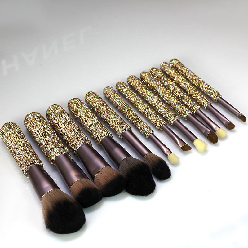 12-Piece Diamond Makeup Brush Set with Rhinestone Handles