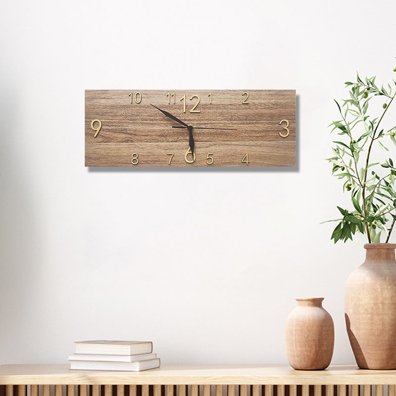 Retro Rectangular Digital Wall Clock with Solid Wood Frame