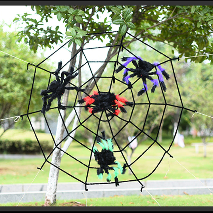 Realistic Halloween Spider and Web Decor Set