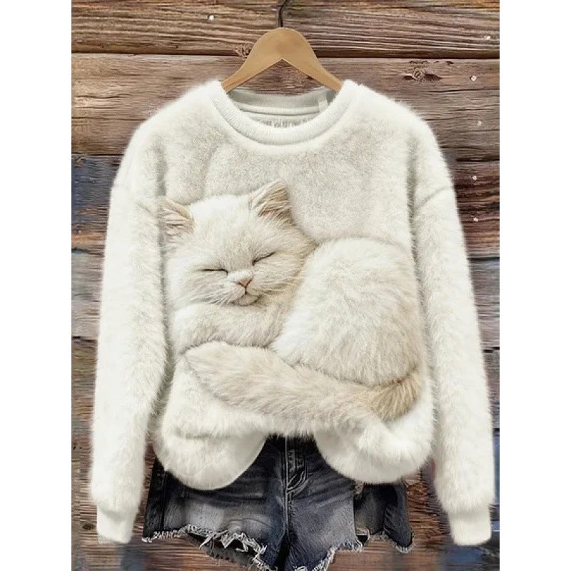 Womens 3D Printed Christmas Flannel Pullover Sweatshirt