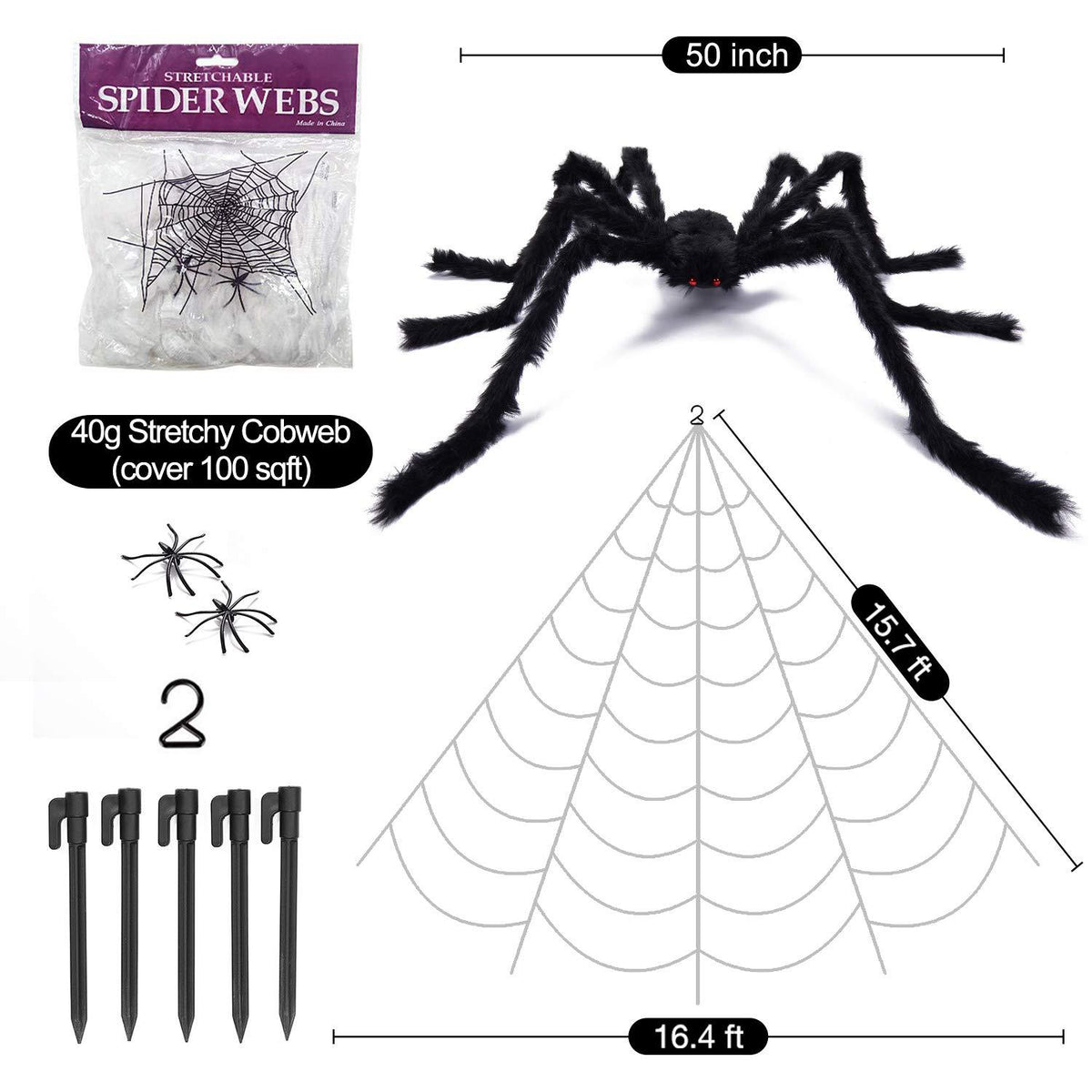 Realistic Halloween Spider and Web Decor Set