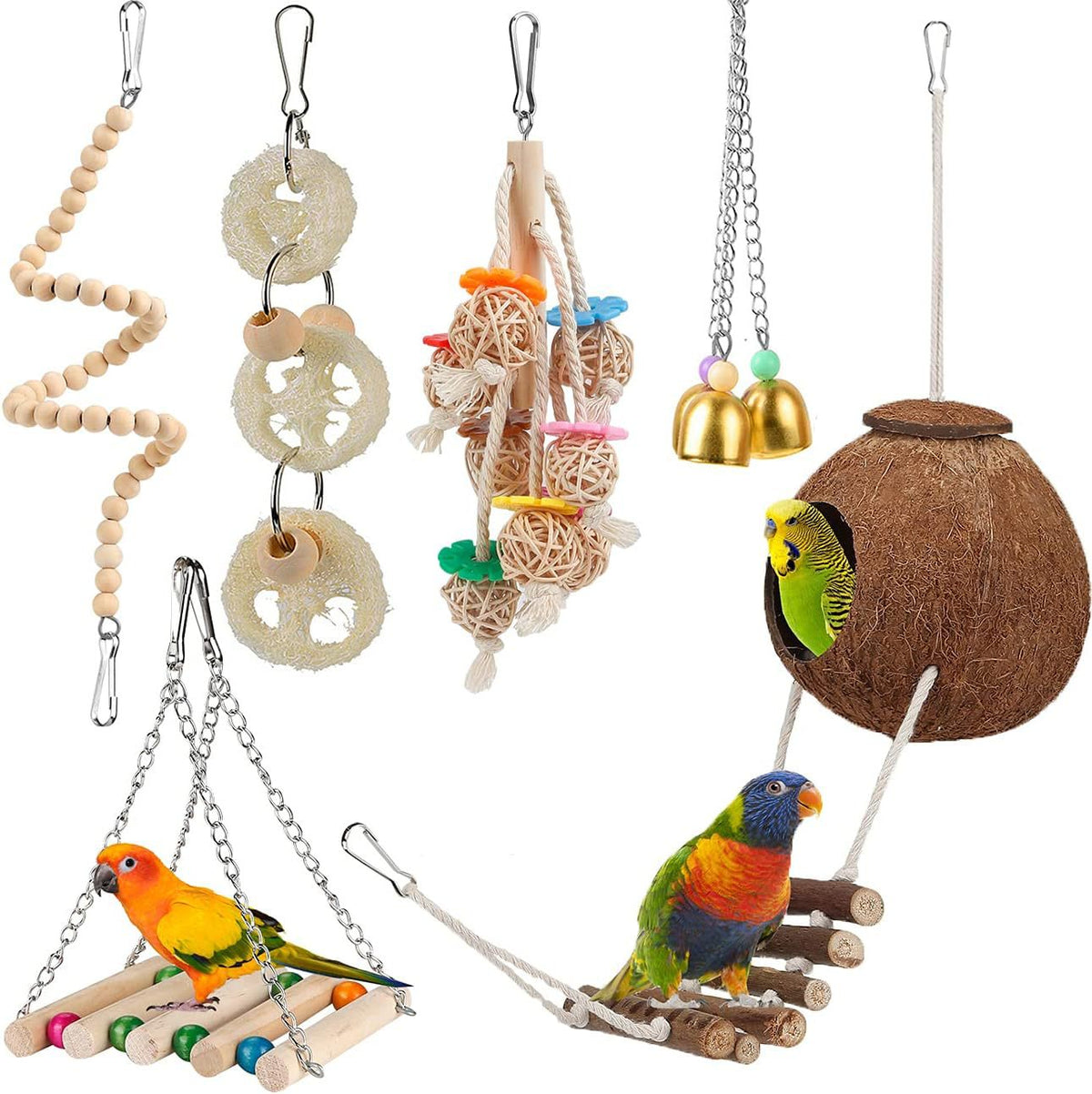 Wooden Bird Toy Set with Stairs and Swing