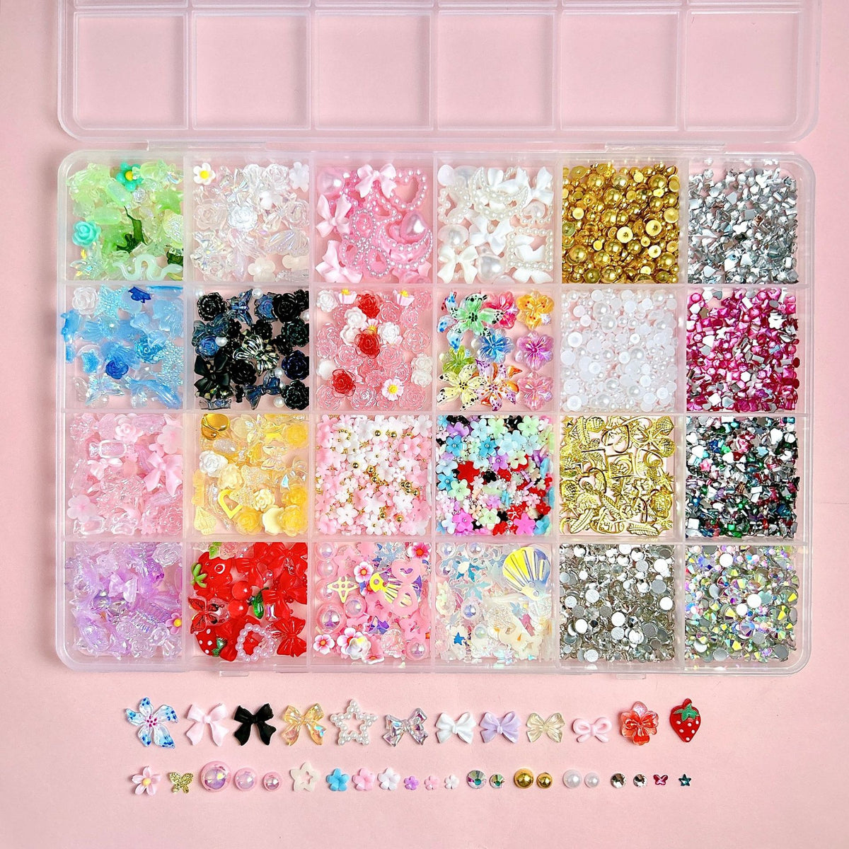 24-Grid Artificial Lily Flower Nail Art Decorations DIY Kit