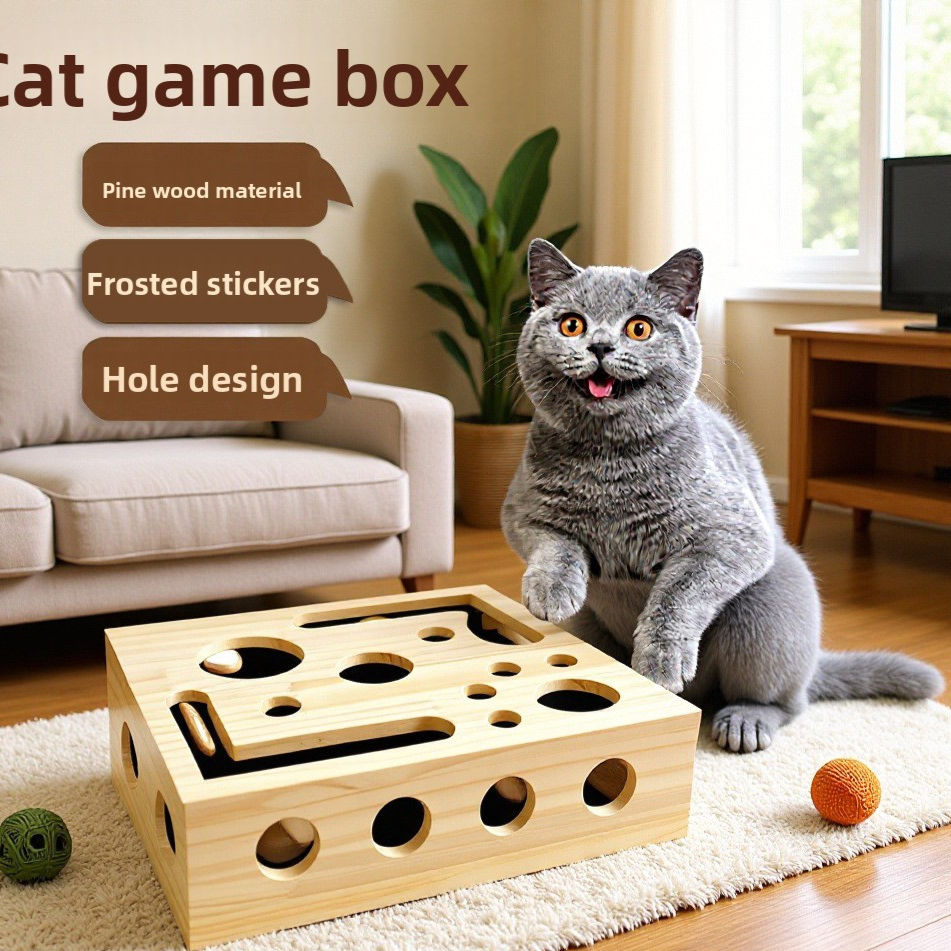 Wooden Cat Puzzle Toy Box
