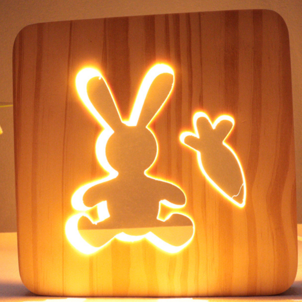 3D Wooden Hollow Carved LED Night Light USB Powered Warm Desk Lamp
