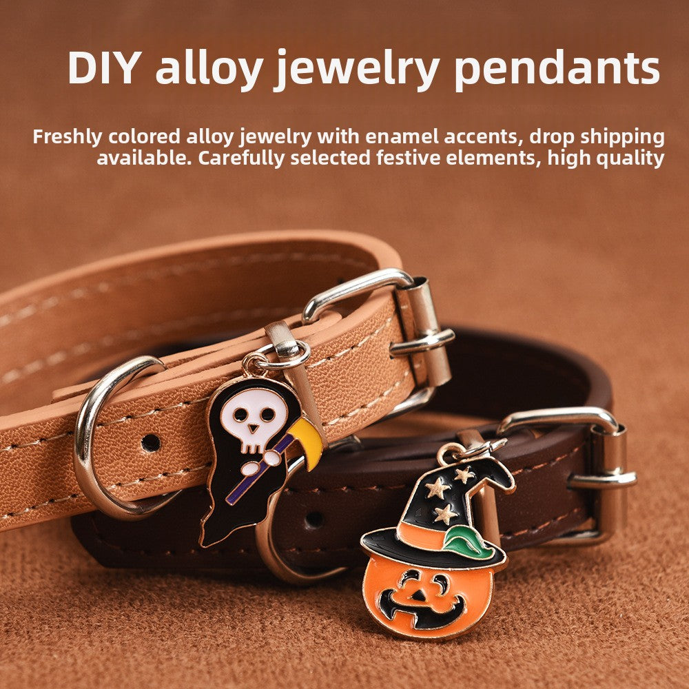 Halloween PU Leather Dog Collar with Decorative Charms
