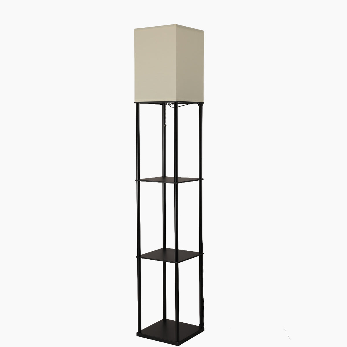 Bedroom ambient three-tier floor lamp with integrated storage shelf