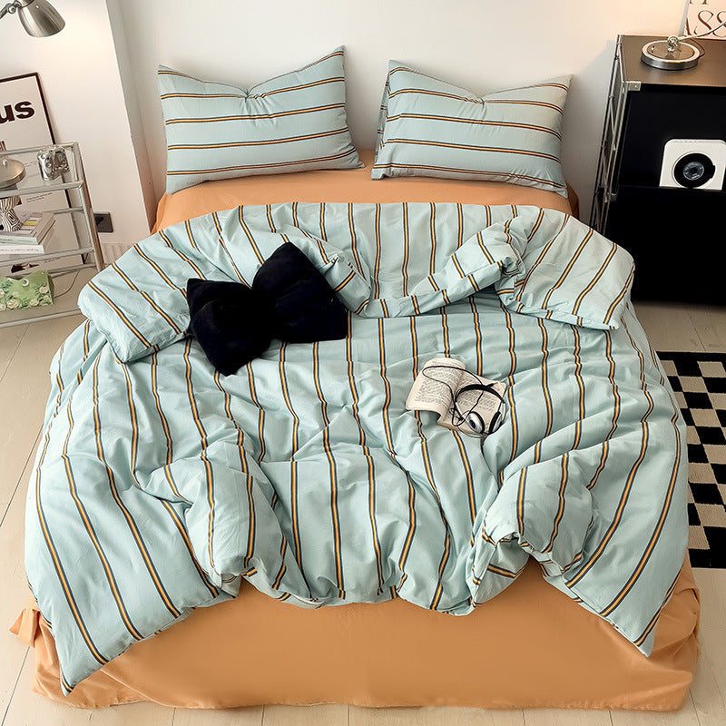 Classic style twill bed sheets and duvet cover with soft four-piece set including pillowcase