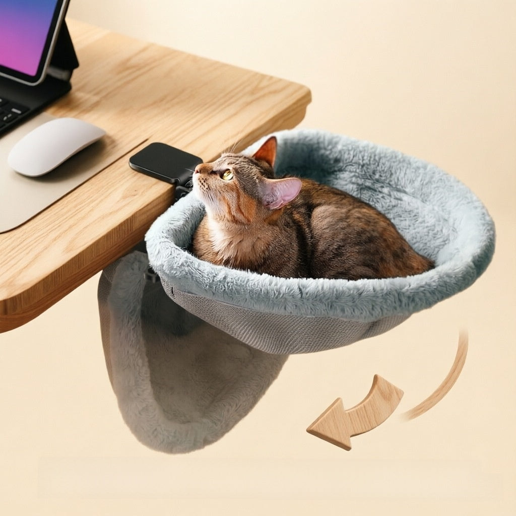 Foldable Desk Cat Bed with Soft Velvet Fabric