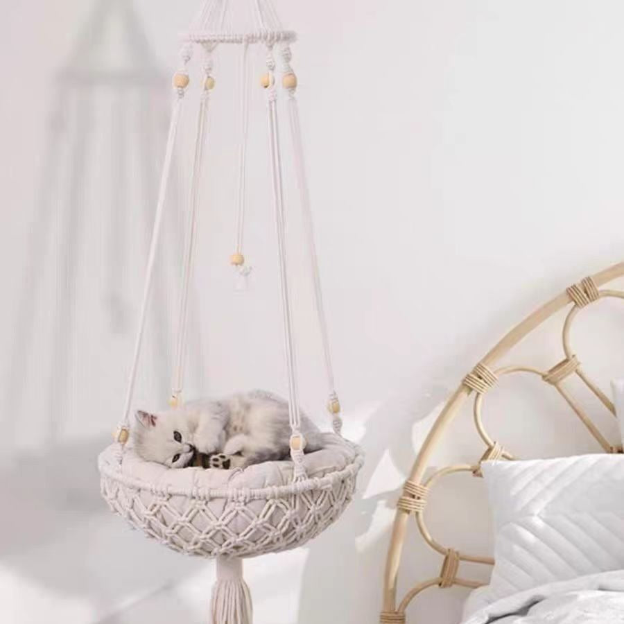 Hand-woven Cotton Rope Cat Hammock Hanging Basket