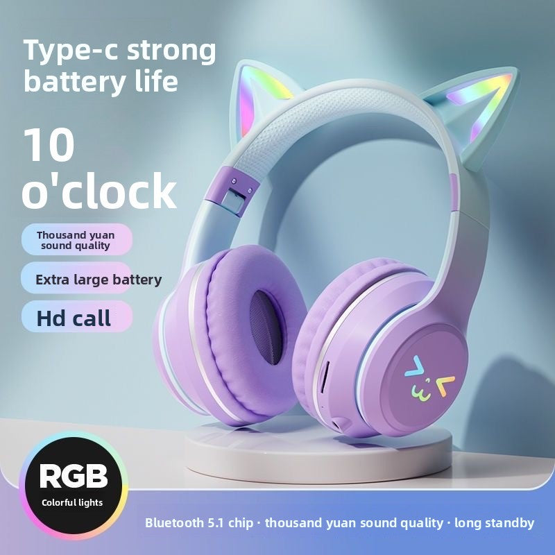 Bluetooth Gaming Headset with Cat Ear Lights