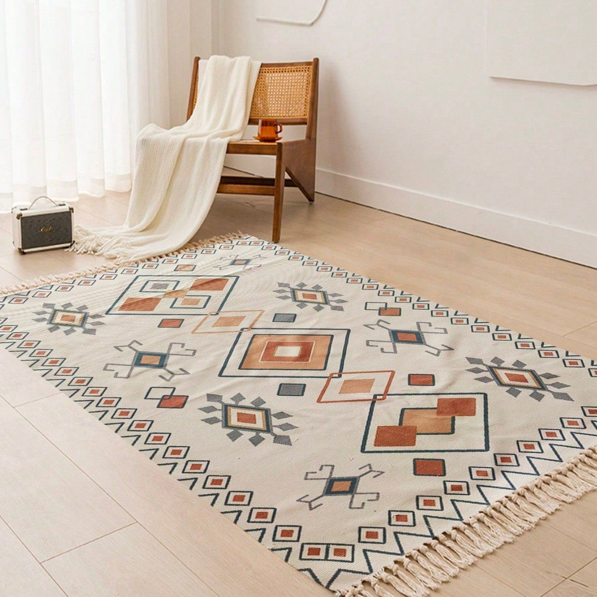 Woven Cotton and Linen Tassel Mat Bedroom Carpet Bathroom Mat