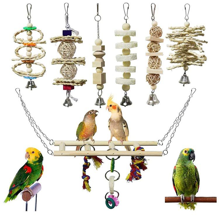 Wooden Bird Toy Set with Stairs and Swing