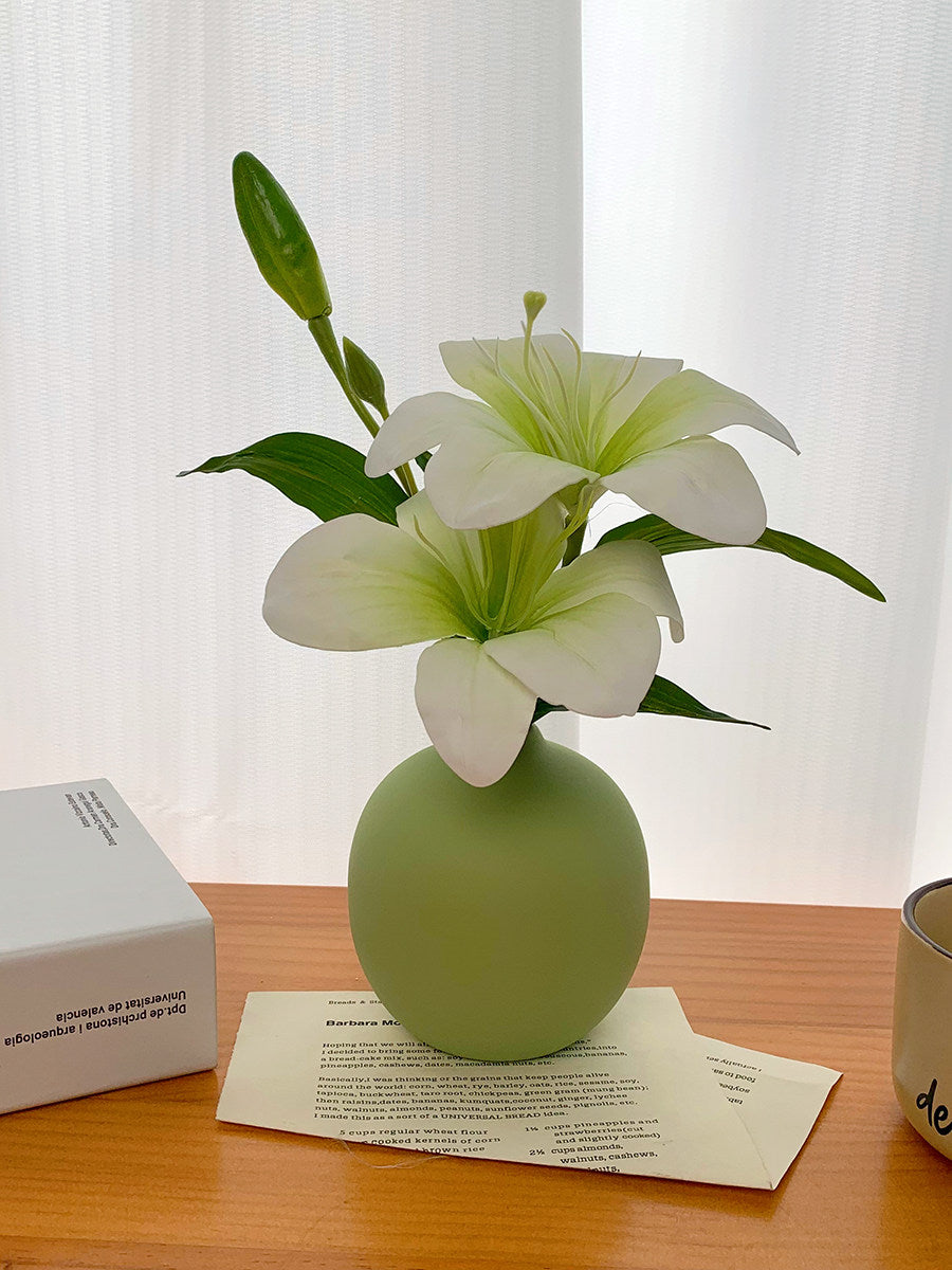 Artificial Lily Flowers with Ceramic Vase
