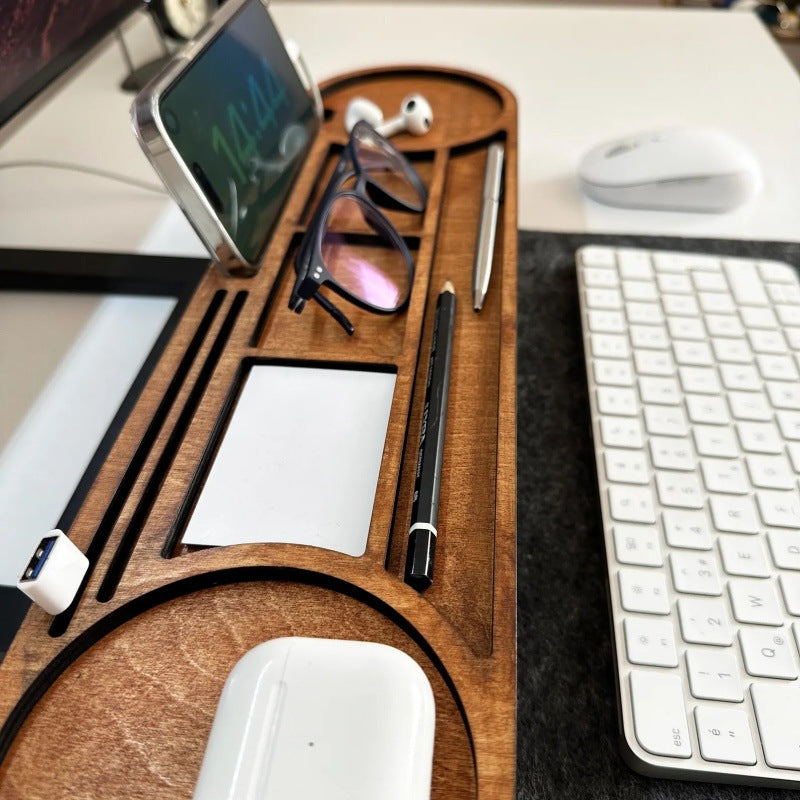 Wooden Desktop Phone Headphone Storage Rack