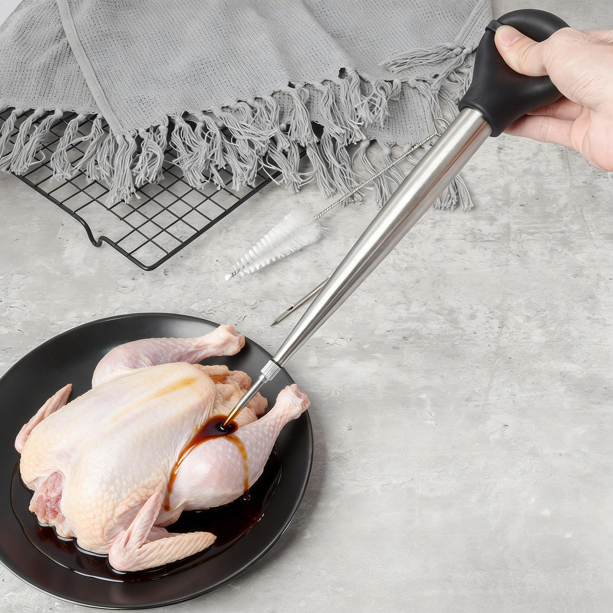 Stainless Steel Turkey Injector and Seasoning Tool Set